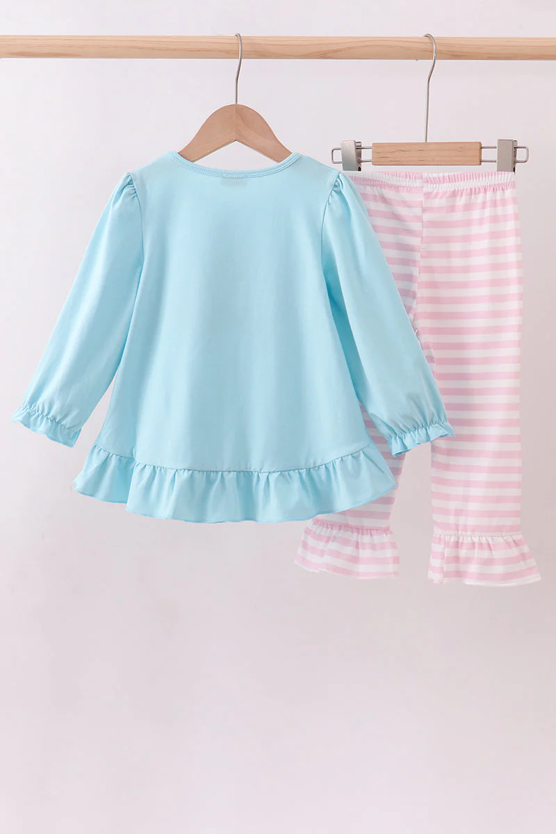 Blue truck heart applique ruffle pants set - Image 5