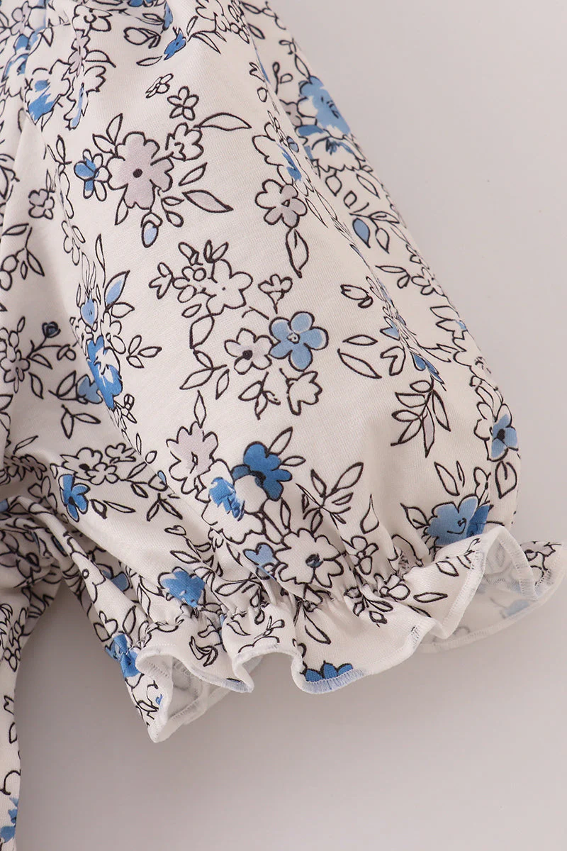 Blue vintage floral print tiered mom dress - Image 4