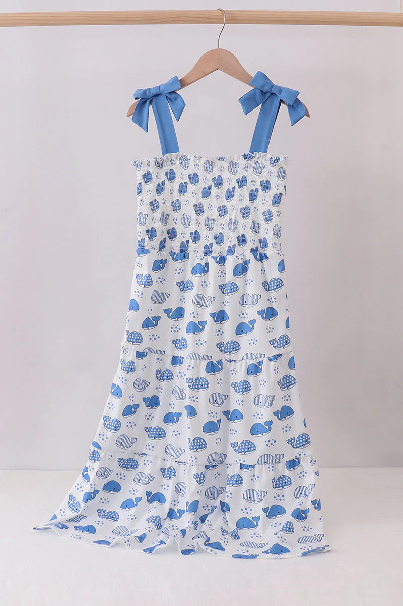 Blue whale smocked ruffle mom&me dress - Image 2