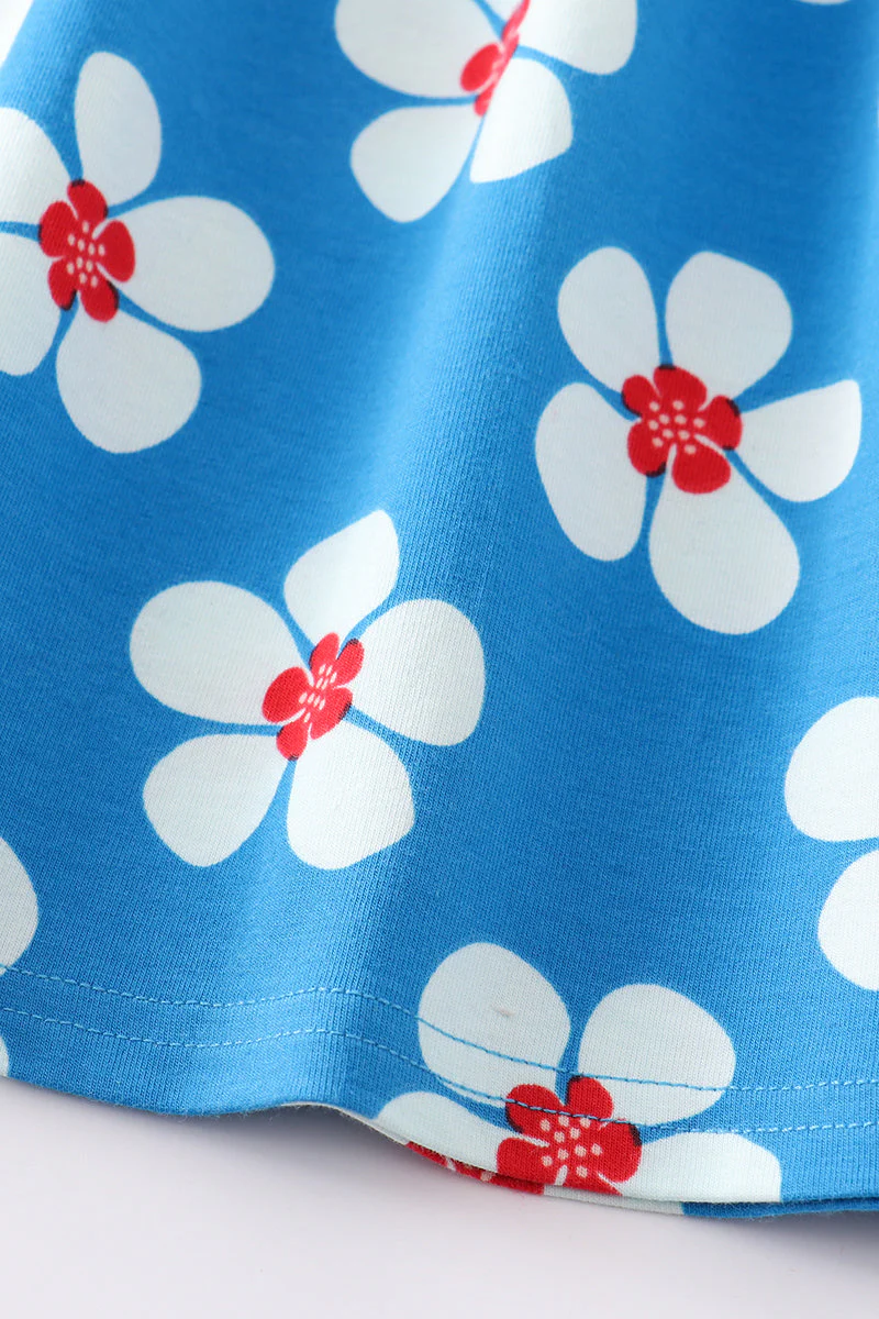 Platinum Blue & white floral print ruffle plaid dress - Image 3