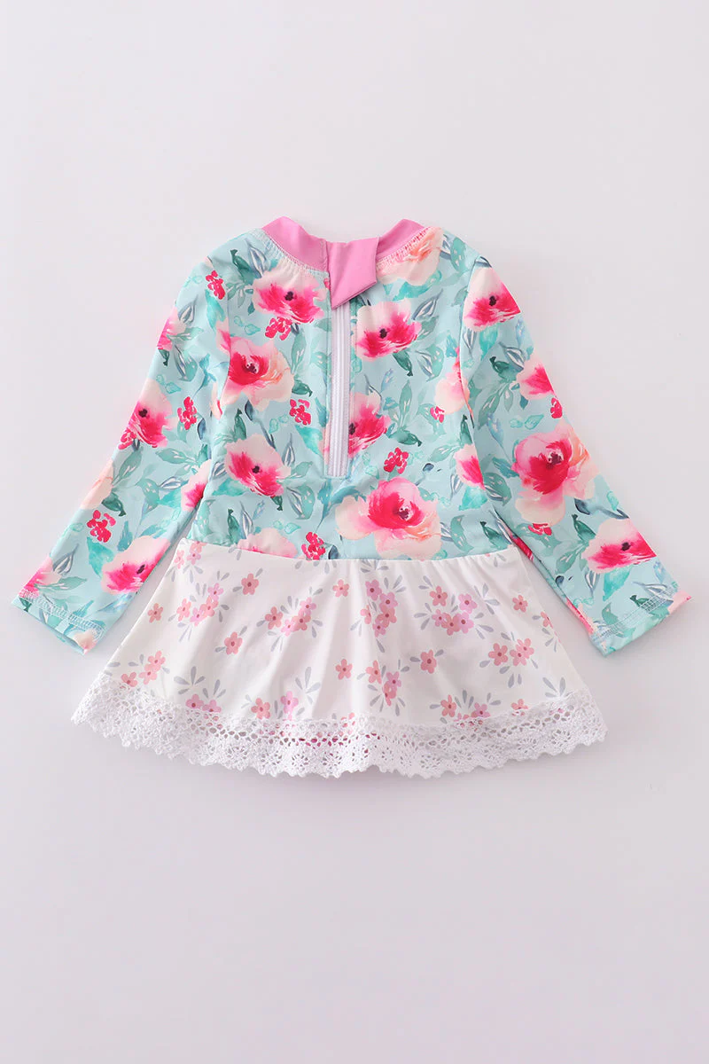Blushing rose garden print girl one-piece leotard - Image 5