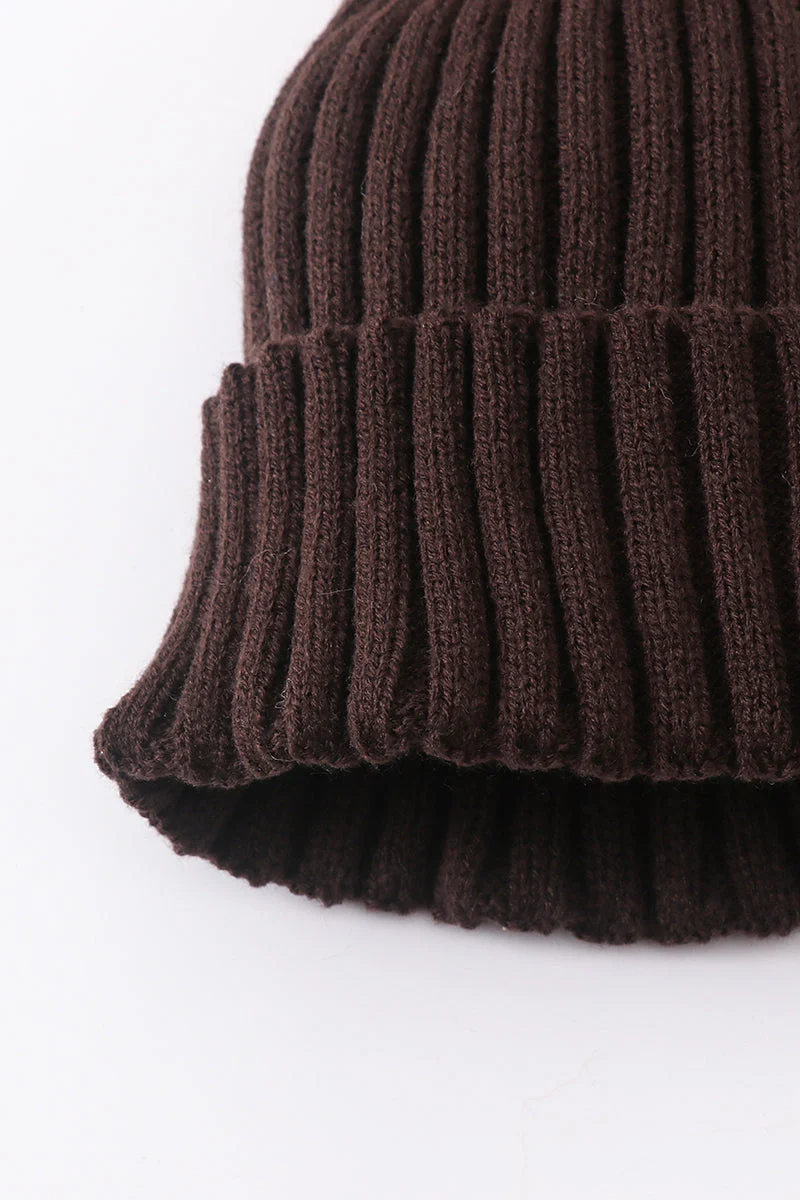Brown knit pom pom beanie hat baby toddler adult - Image 4