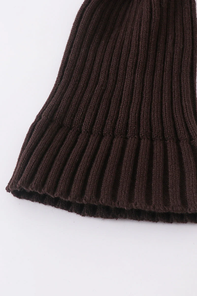 Brown knit pom pom beanie hat baby toddler adult - Image 5