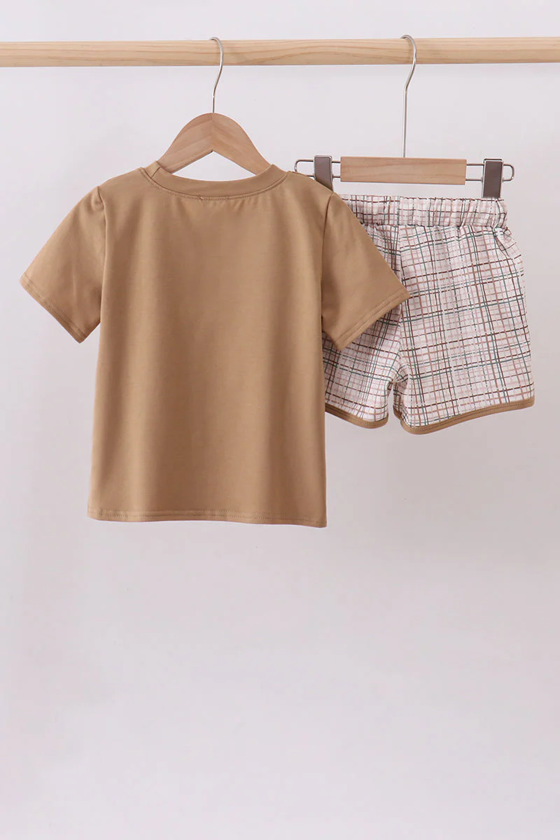 Brown plaid bunny applique shorts set - Image 5