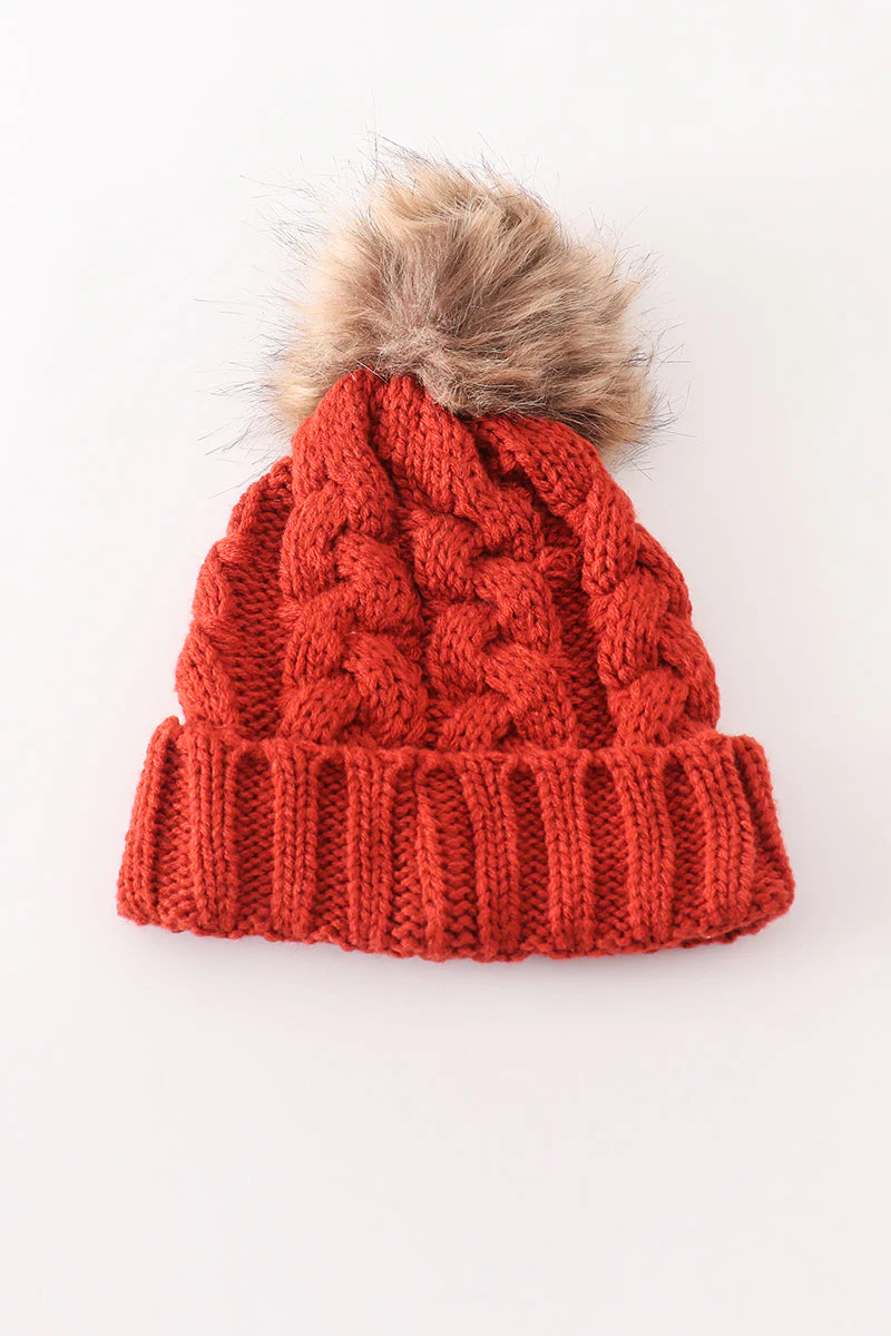 Caramel pompom  cable beanie hat - Image 2