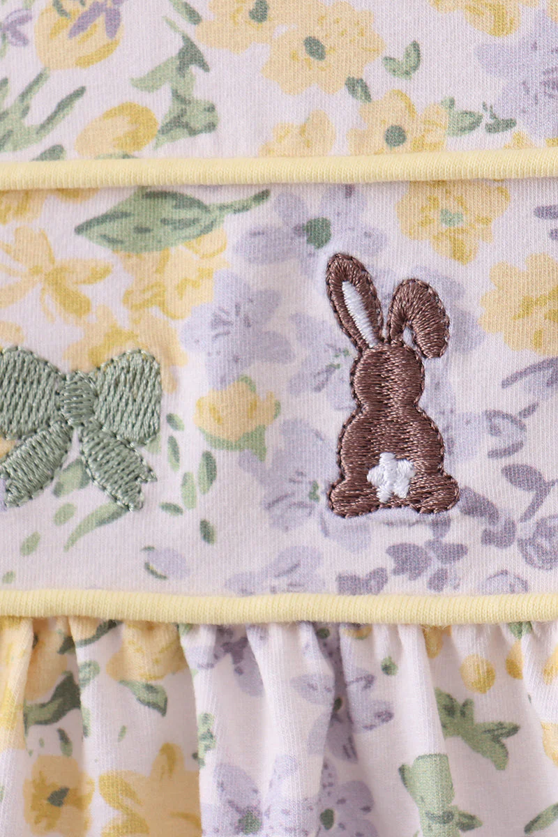 Floral bunny bow embroidery ruffle dress - Image 3