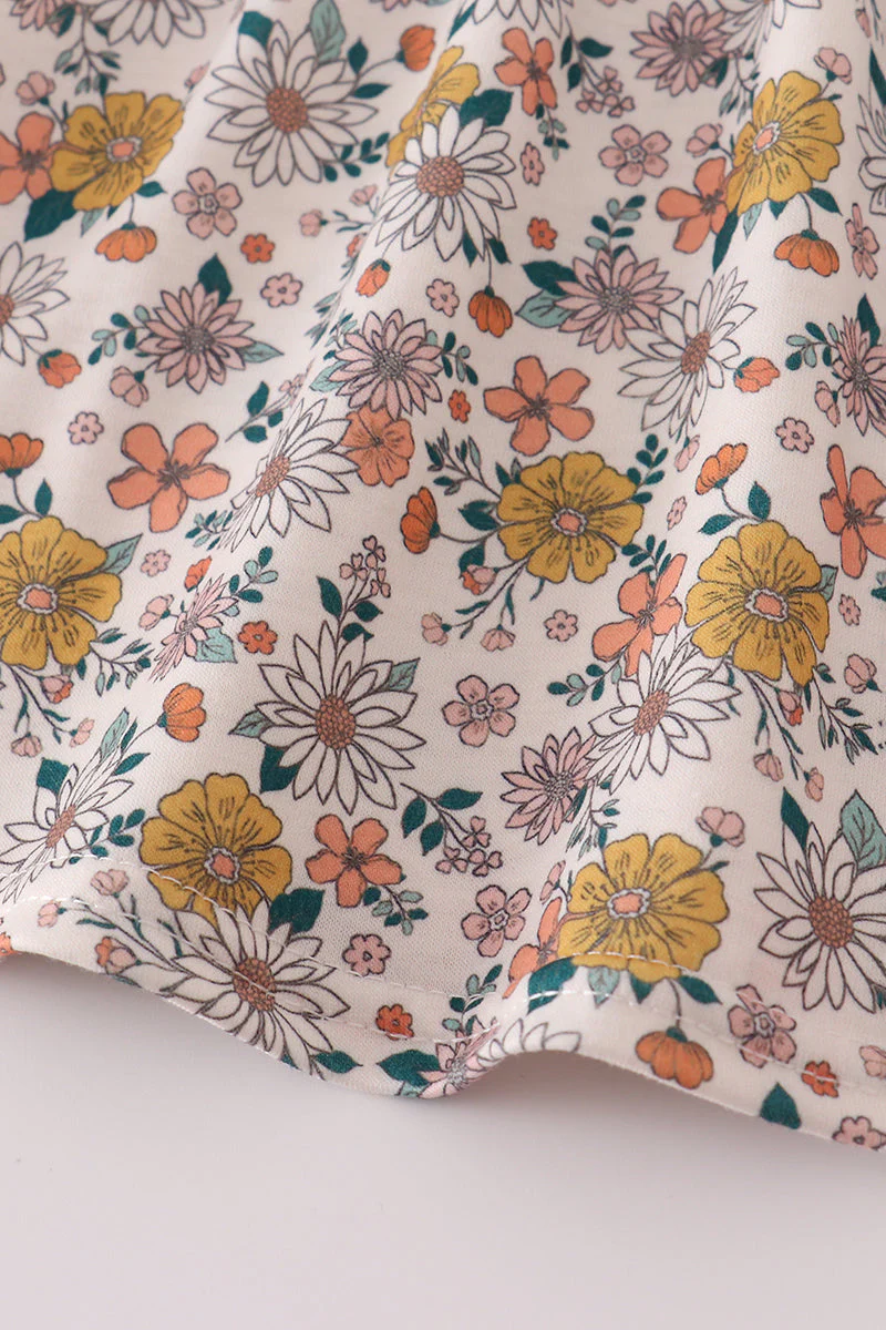 Floral embroidery smocked ruffle pants set - Image 2
