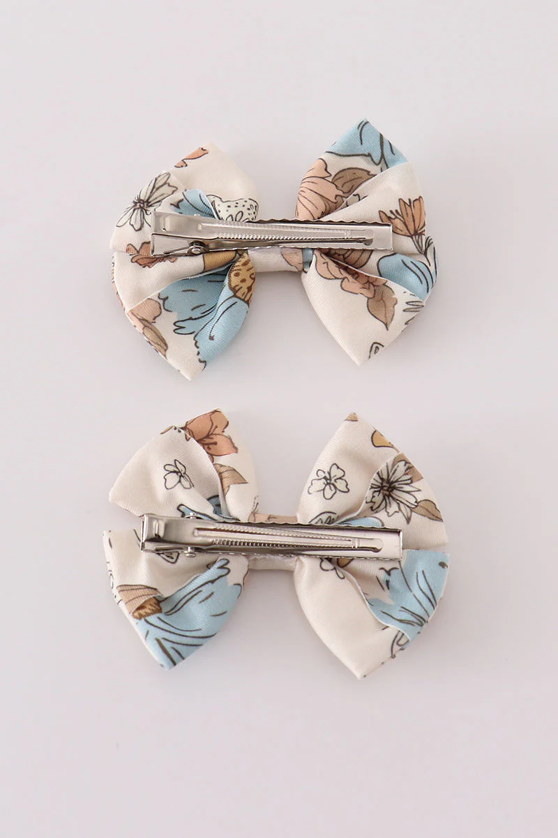 Floral print 2pc hair bow - Image 3