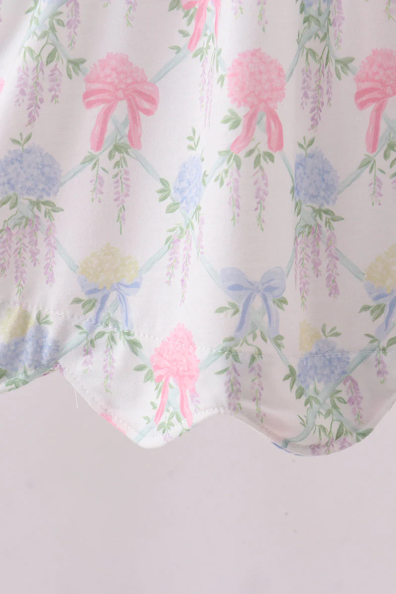 Floral print big sister smocked ruffle shorts set - Image 4