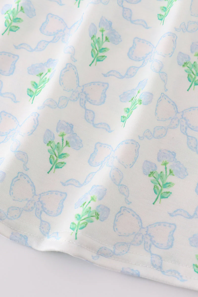 Green leaves bow print mom&me dress - Image 11