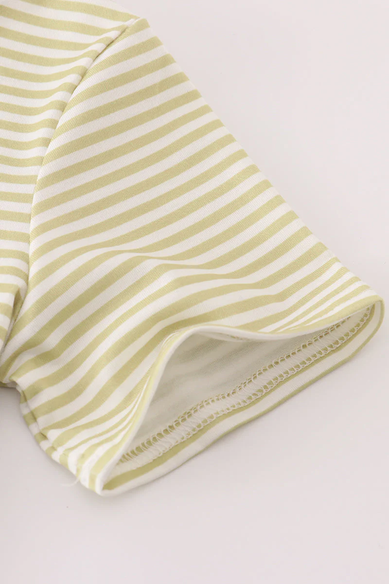 Green pinecone embroidery stripe top - Image 3