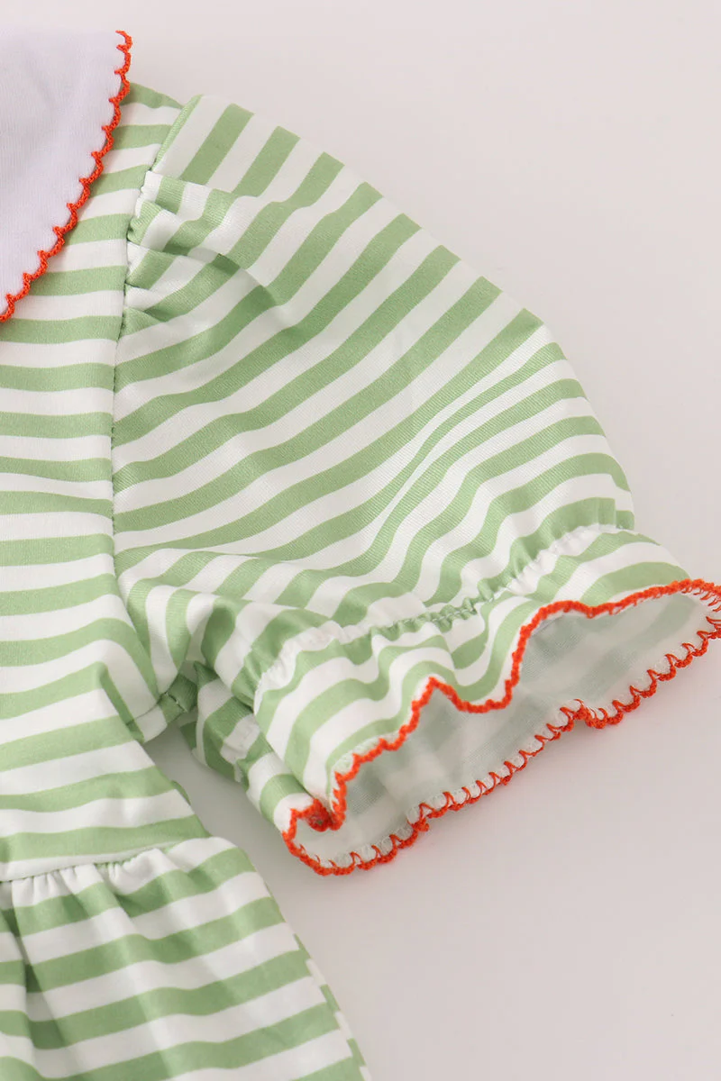 Green stripe embroidery dress - Image 3