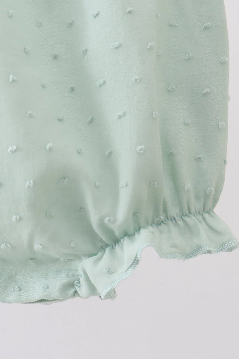 Green swiss dot cross sheep ruffle bubble - Image 4