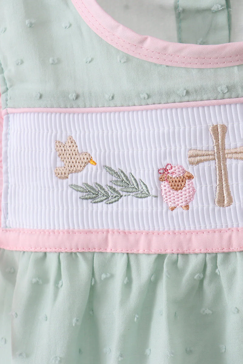 Green swiss dot cross sheep ruffle shorts set - Image 4