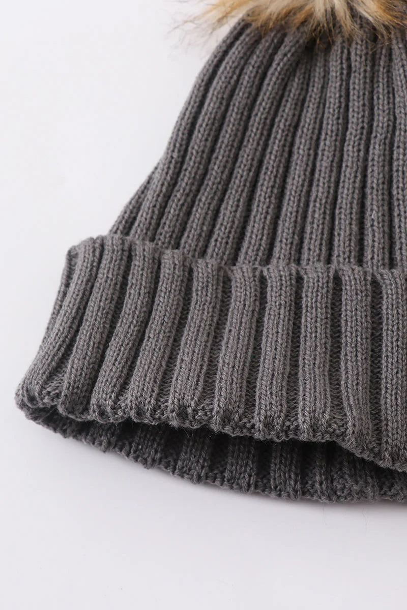 Grey knit pom pom beanie hat baby toddler adult - Image 5