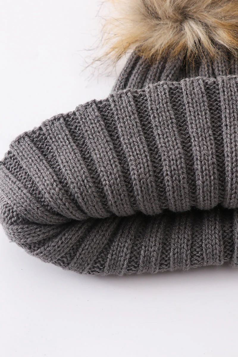 Grey knit pom pom beanie hat baby toddler adult - Image 6