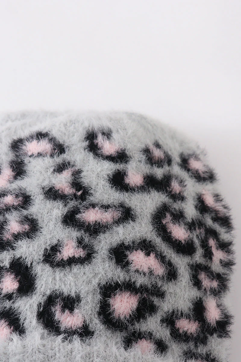 Grey leopard beanie hat toddler adult - Image 3