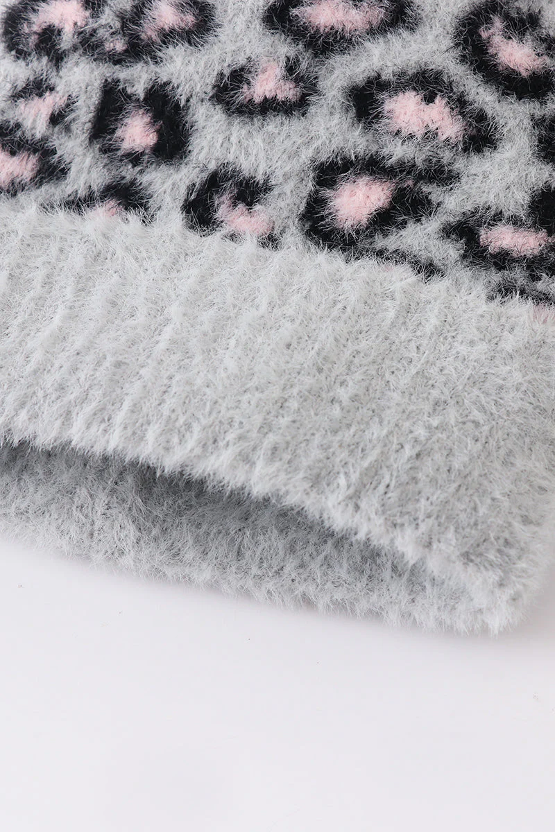 Grey leopard beanie hat toddler adult - Image 4