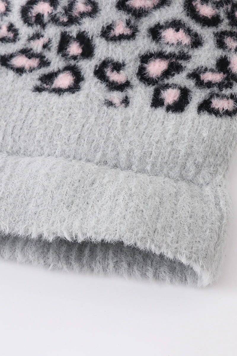 Grey leopard beanie hat toddler adult - Image 5