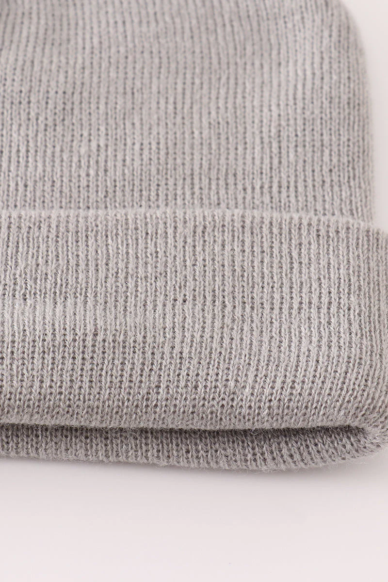 Grey ribbed basic knit beanie hat - Image 3