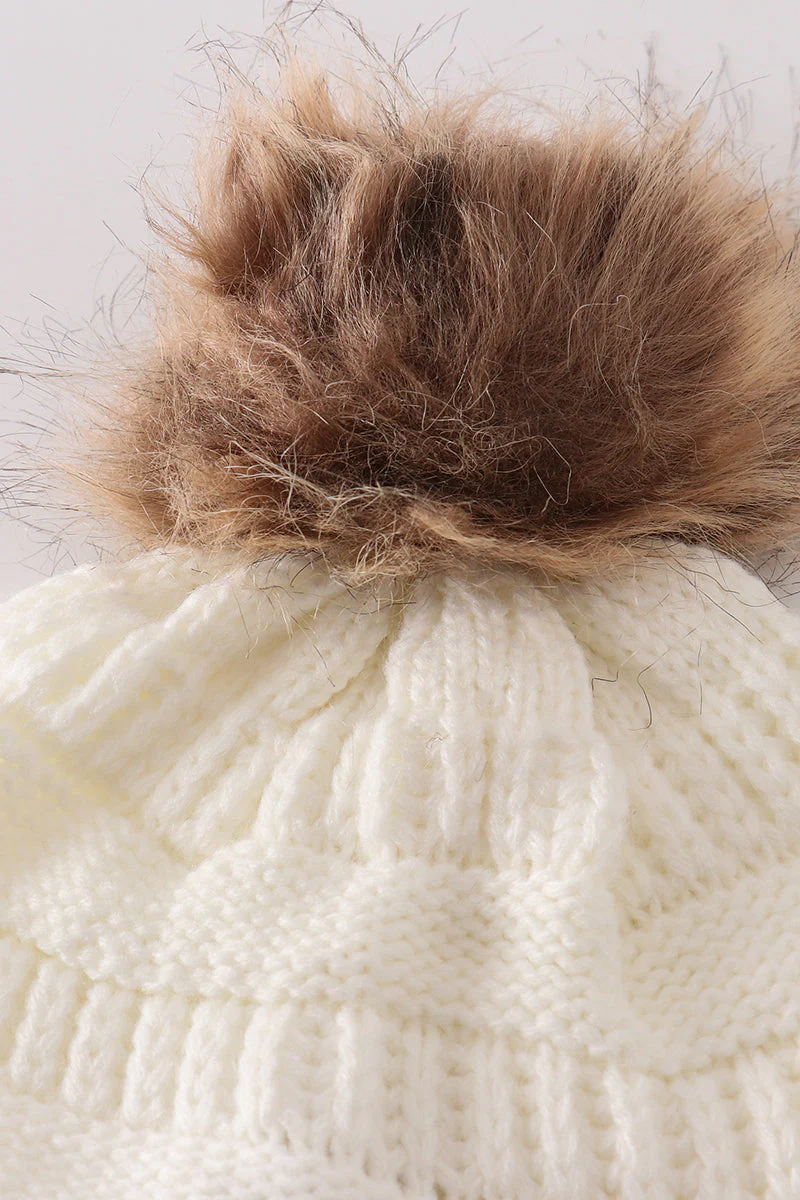 Ivory pompom cable beanie hat - Image 4
