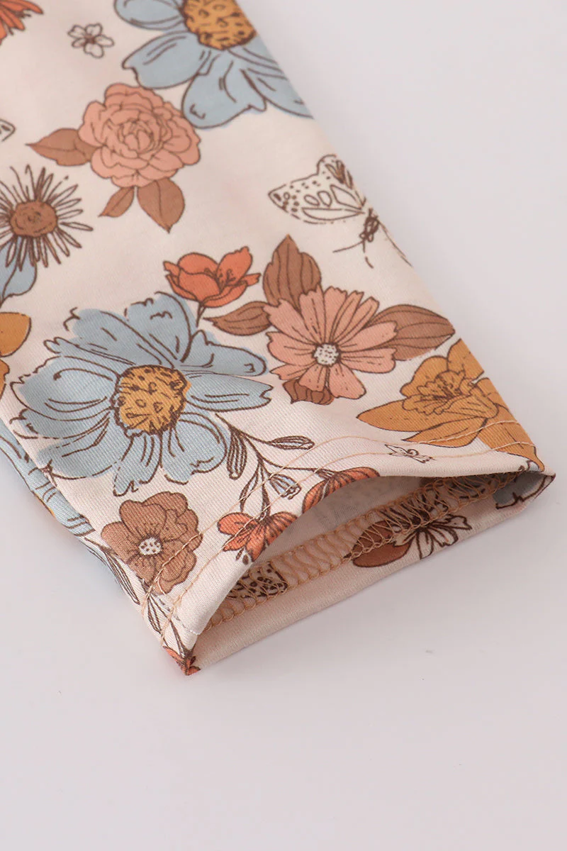 Khaki deer embroidery floral pants set - Image 3