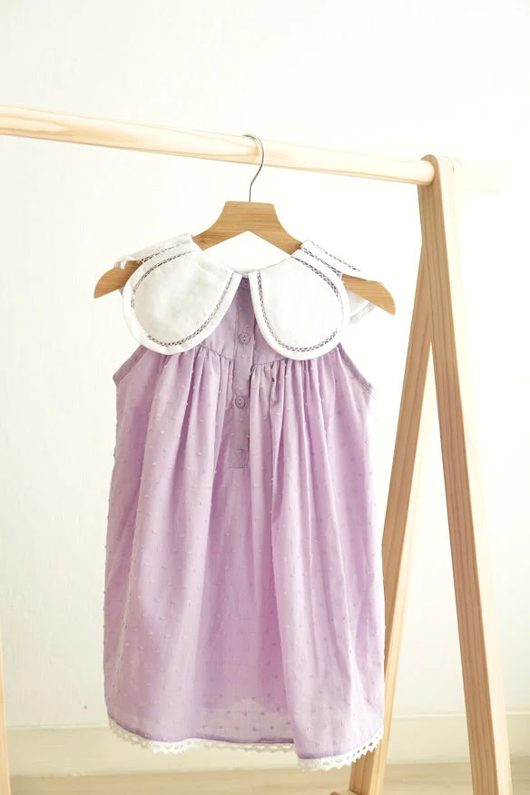 Lavender floral bow embroidery swiss dot girl dress - Image 3