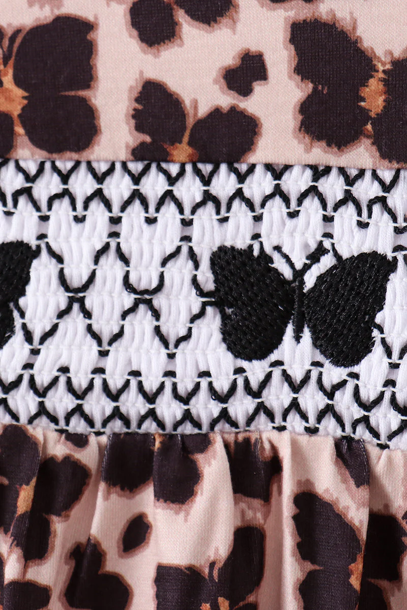 Leopard butterfly smocked ruffle bloomer set - Image 2