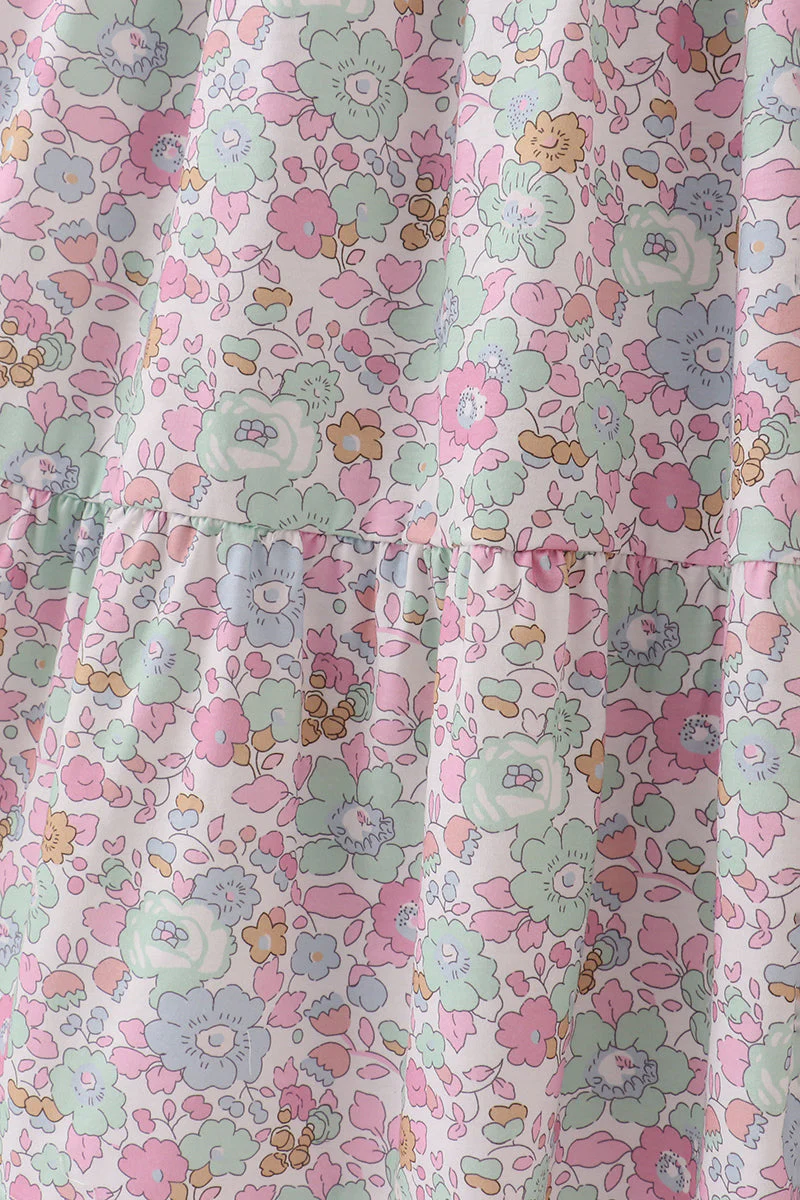 Mint pink floral print mom&me tiered dress - Image 4