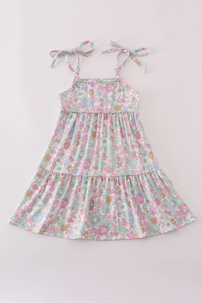 Mint pink floral print mom&me tiered dress - Image 5