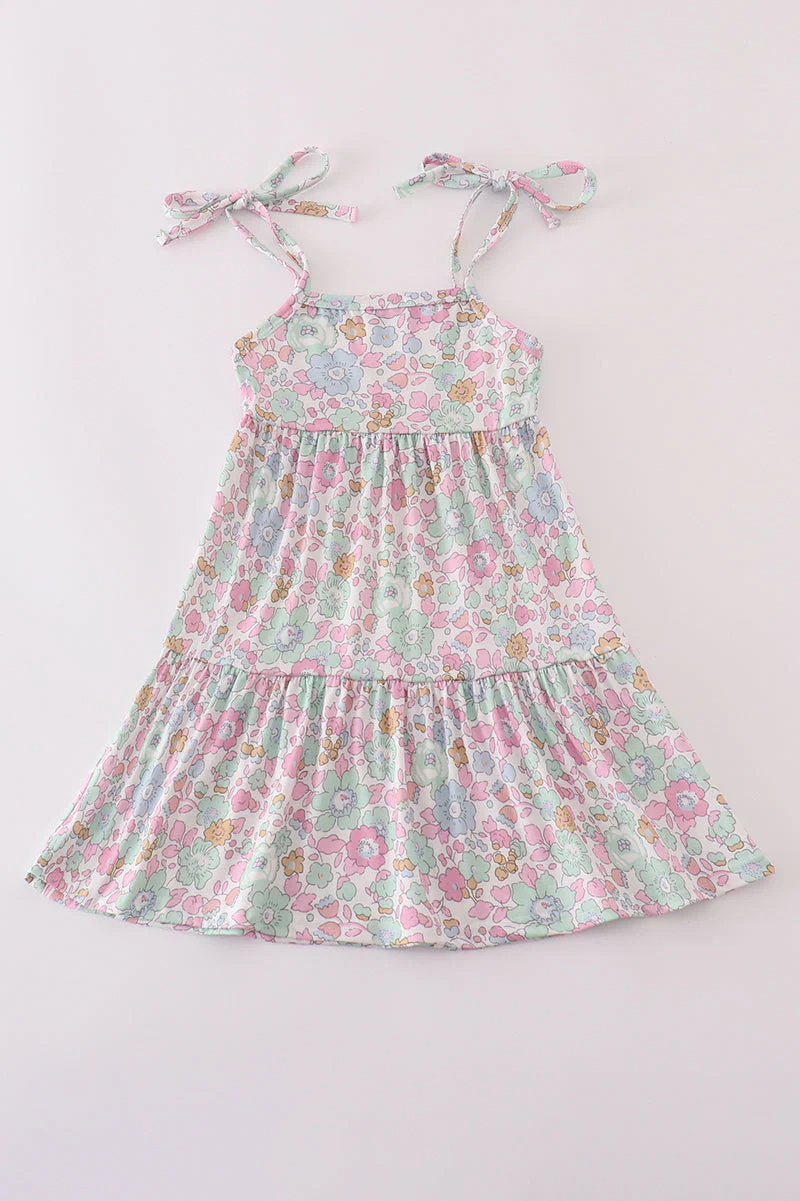 Mint pink floral print mom&me tiered dress - Image 8