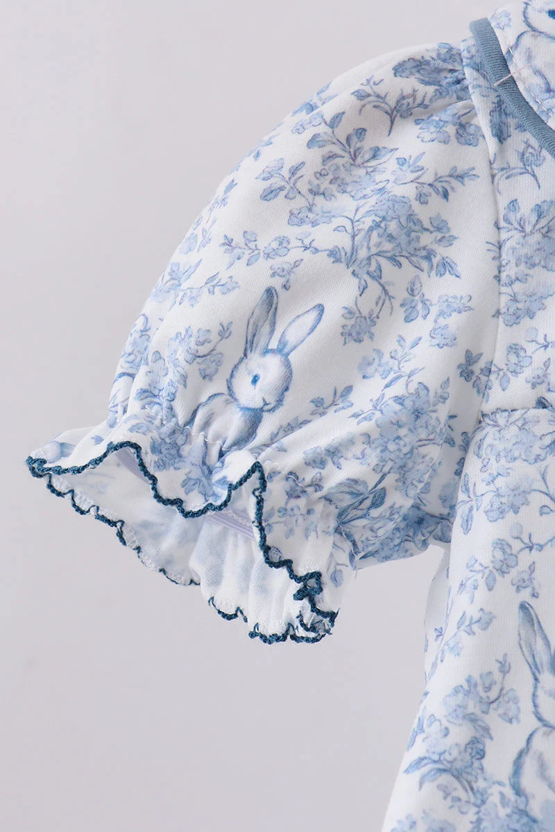 Navy bunny embroidery floral peter pan collar bloomer set - Image 4