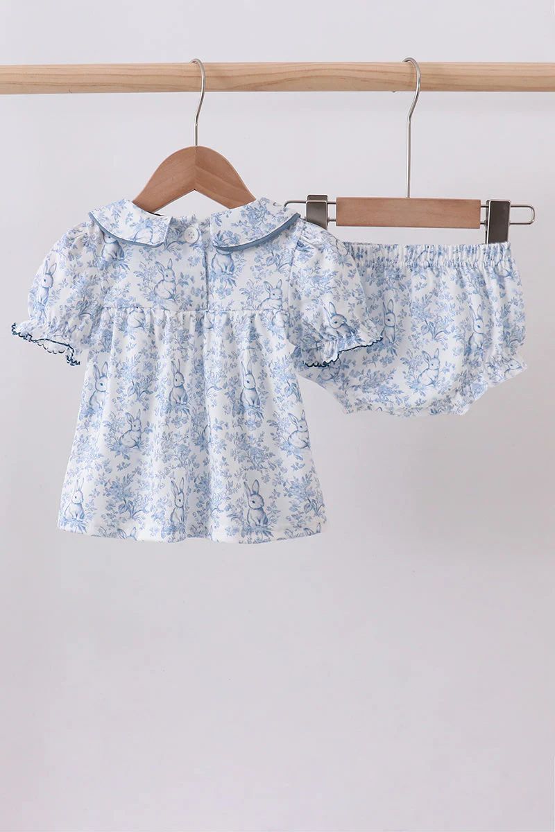 Navy bunny embroidery floral peter pan collar bloomer set - Image 5
