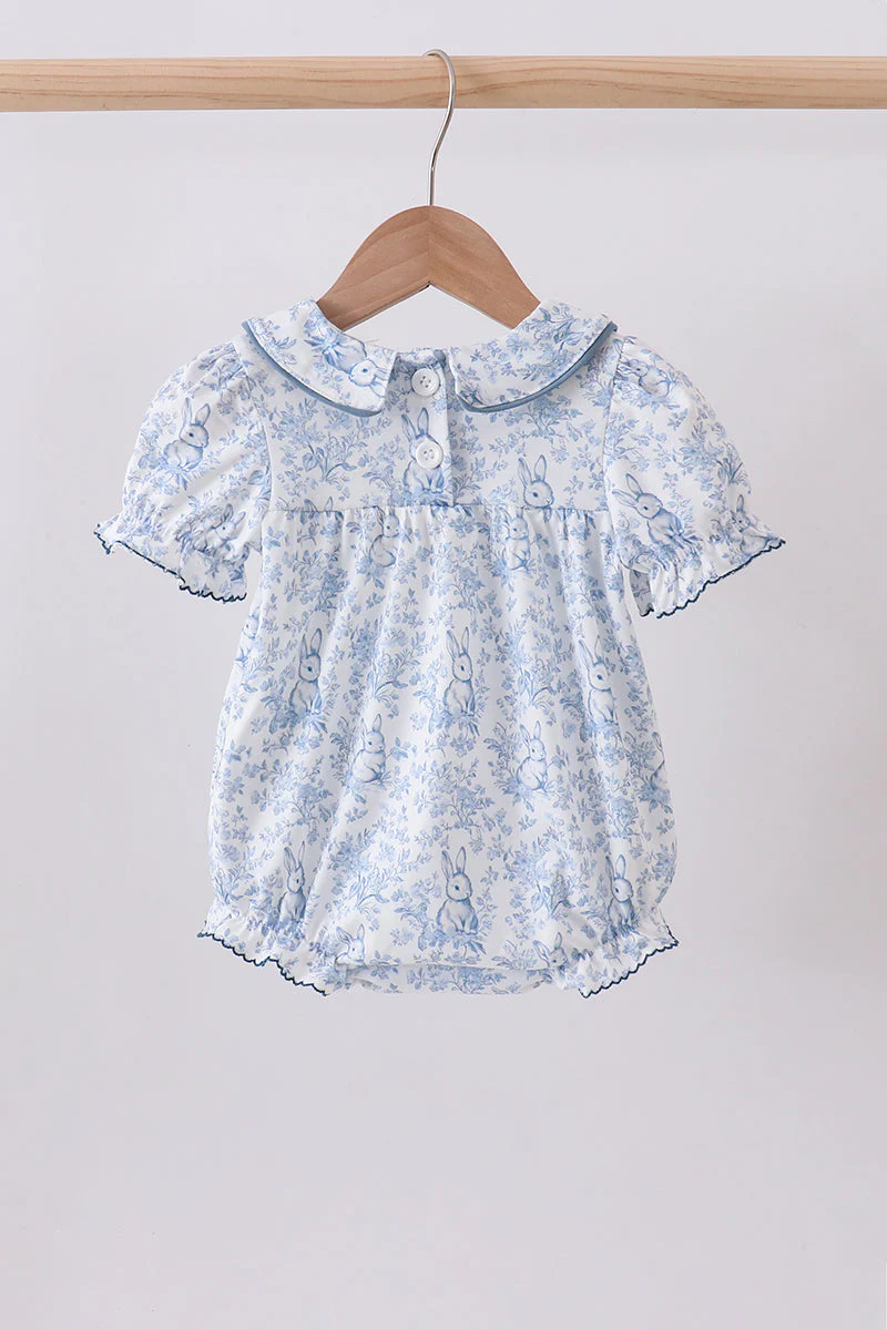 Navy bunny embroidery floral peter pan collar bubble - Image 4