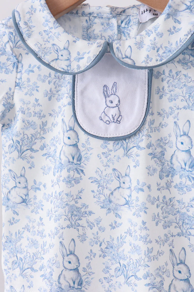 Navy bunny embroidery peter pan collar bloomer set - Image 2