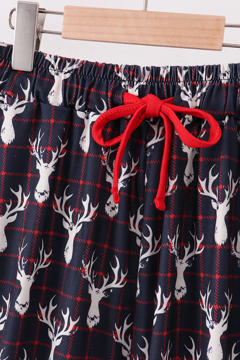 Navy deer print mom pajamas pants - Image 2
