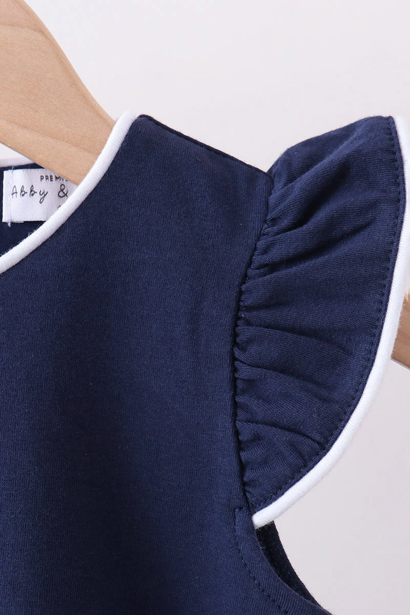 Navy flutter sleeve scalloped top - Image 2