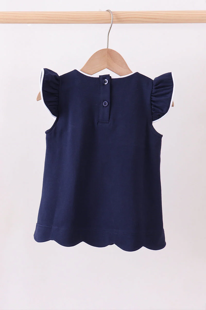 Navy flutter sleeve scalloped top - Image 5