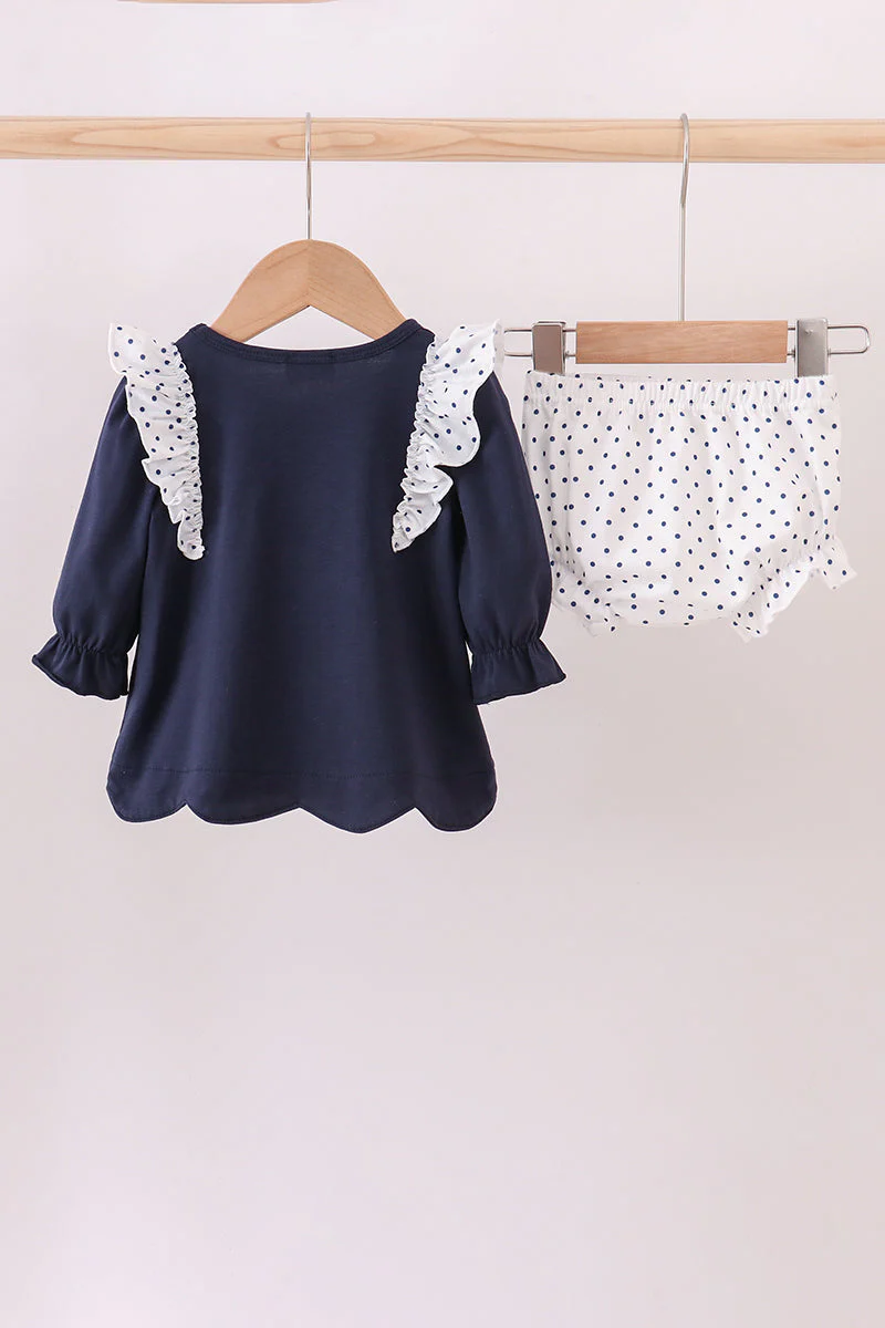 Navy nativity embroidery ruffle bloomer set - Image 5