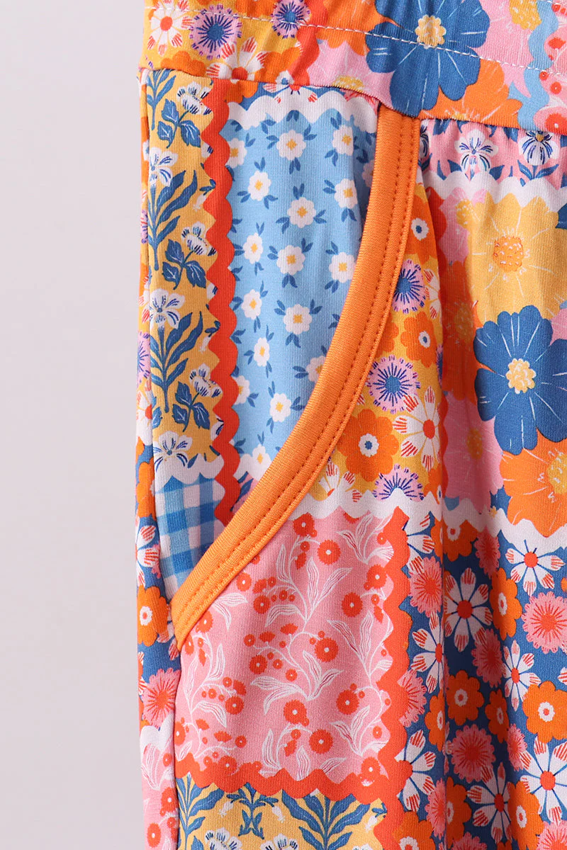 Orange floral patchwork bamboo women pants - Image 3