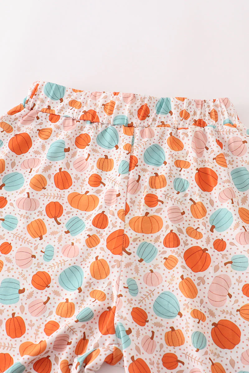 Orange pumpkin print mom ruffle pants - Image 3