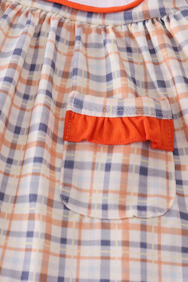 Orange turkey embroidery plaid bloomer set - Image 3