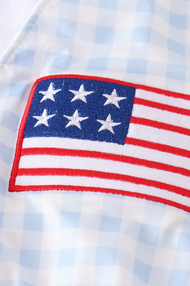 Patriotic plaid flag embroidery woman bikini swim cover up - Image 3