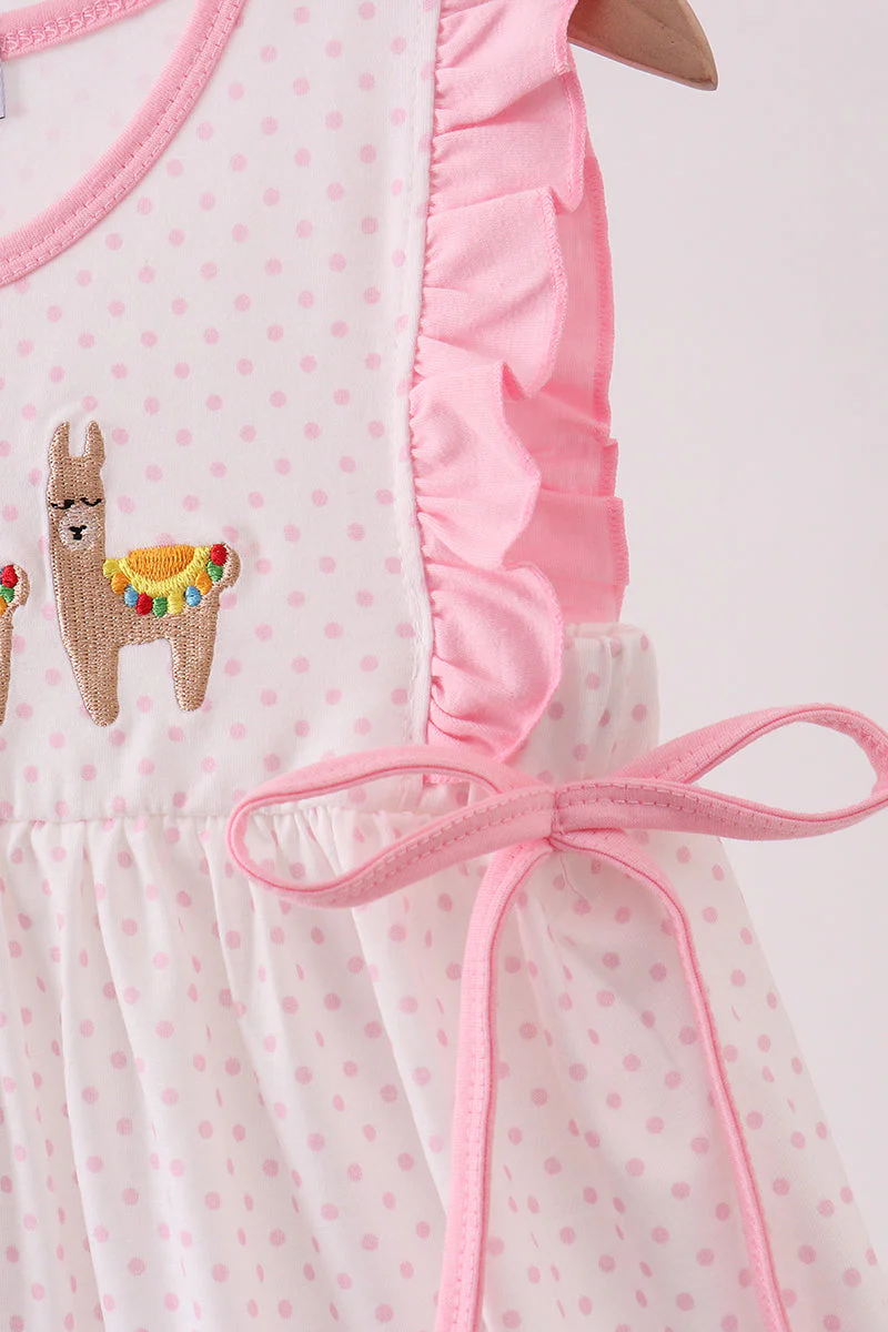 Pink alpaca embroidery ruffle dress - Image 4
