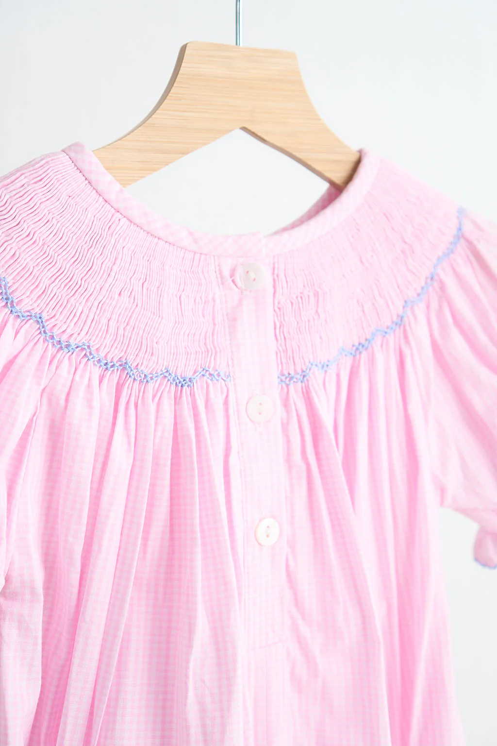 Pink alpaca hand smocked gingham girl romper - Image 3