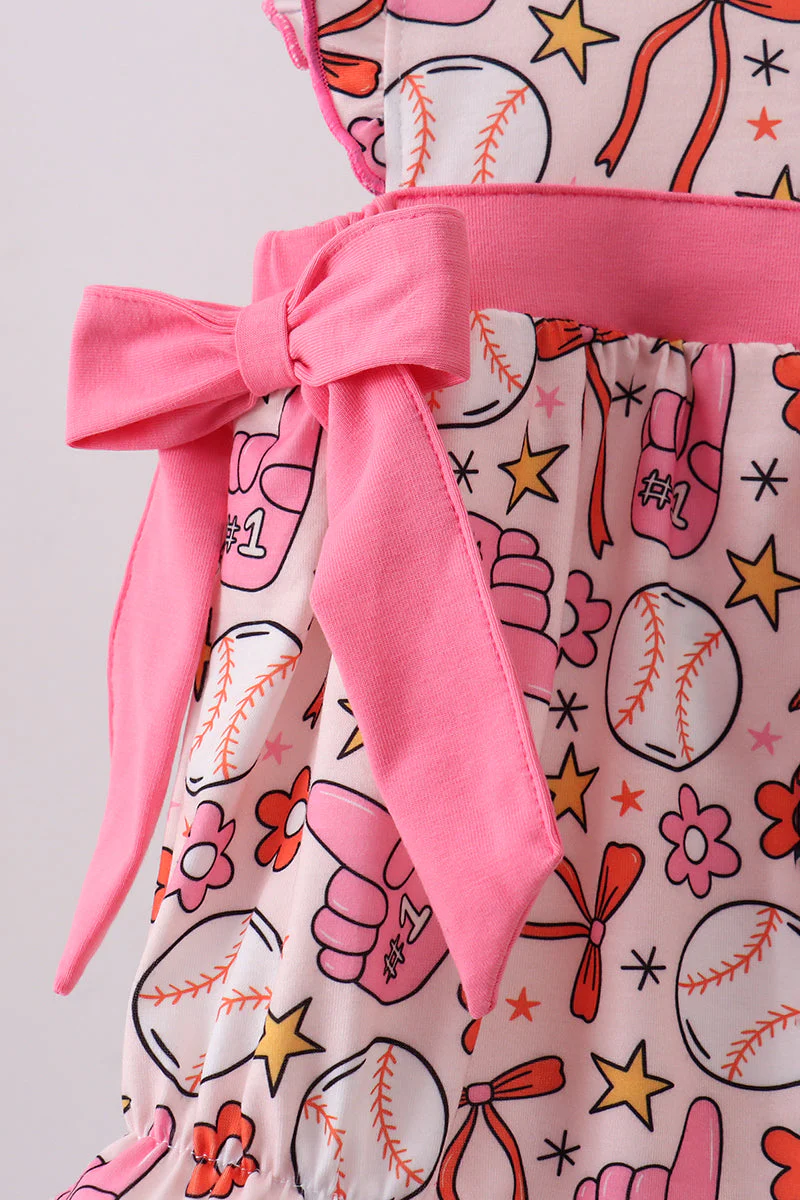 Pink baseball print ruffle bubble - Image 3