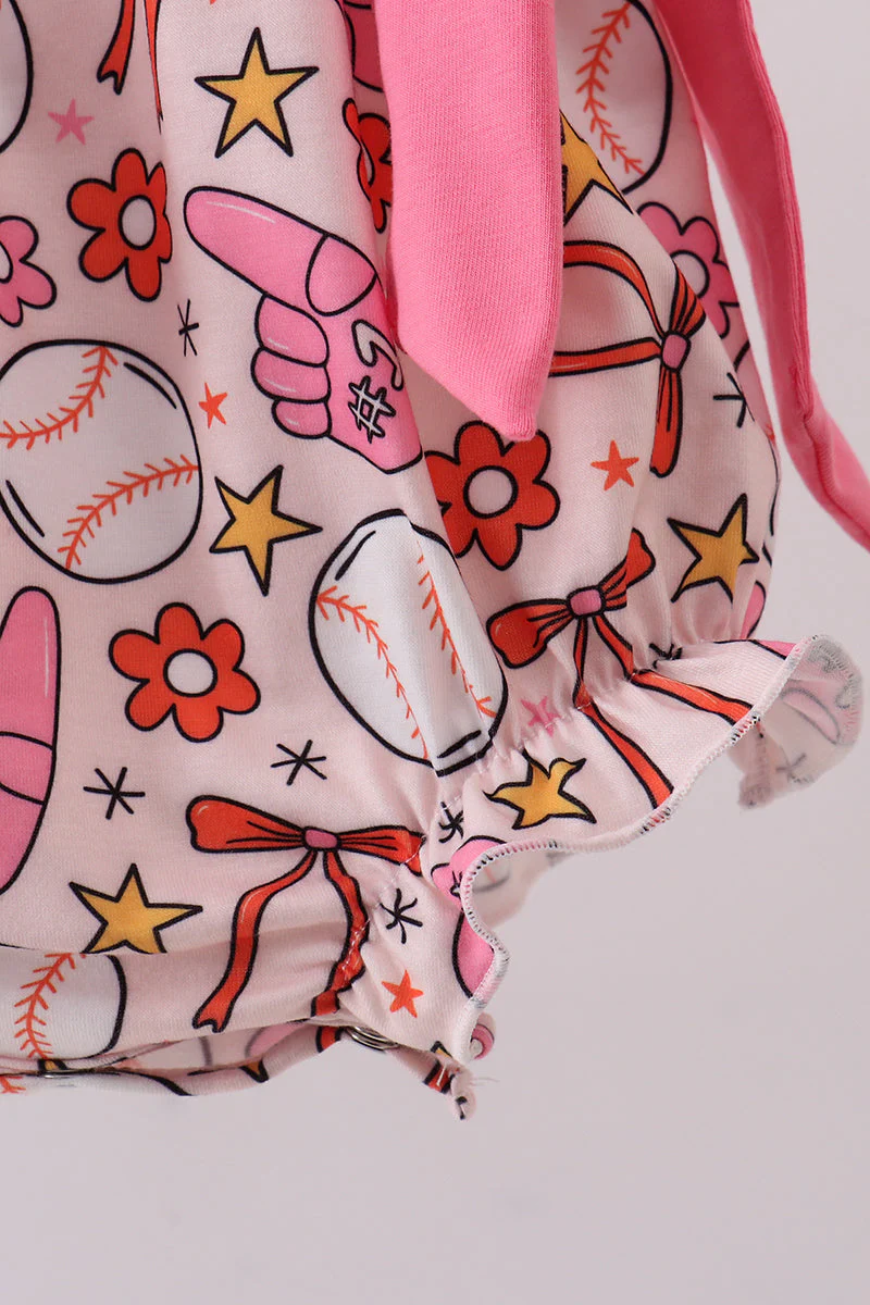 Pink baseball print ruffle bubble - Image 4