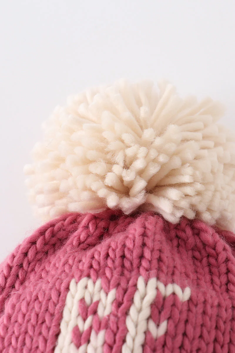 Pink BE MINE knit beanie pom pom hat - Image 3