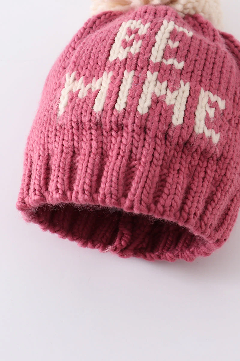Pink BE MINE knit beanie pom pom hat - Image 7