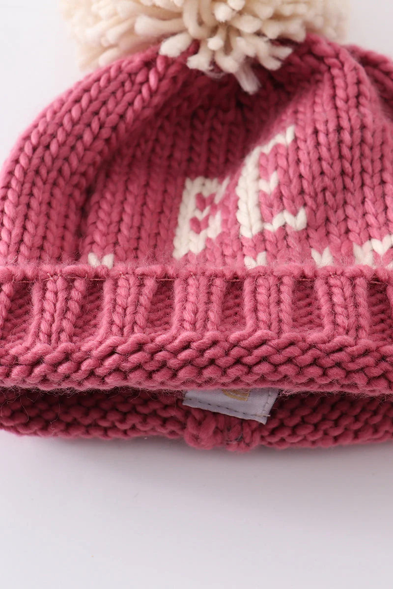 Pink BE MINE knit beanie pom pom hat - Image 8